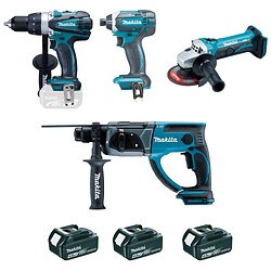 Ensemble de 4 machines 18 V Li-Ion, 4 Ah DDF458 + DTD152 + DHR202 + DGA452