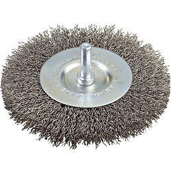 Brosse circulaire sur tige de 6mm à fils ondulés inox Ø 75 mm