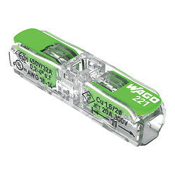 Borne de connexion universelle Wago 221 Green Inline à leviers pour fils souples et rigides 2x4mm² - boîte de 60 pièces