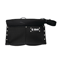 Poche à clous à soufflet en cuir vachette noir avec ceinture - 2 compartiments + anneau porte-manteau