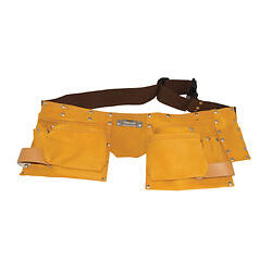 Poche à clous canadienne en croûte de cuir Cognac avec ceinture - 11 compartiments