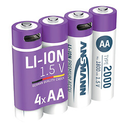 Piles Li-ion Micro AA, 1800 mAh, rechargeables USB-C x4