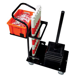 6 Poteaux PVC lestés 3kg + 1 bac 18 L orange Novabac + 25 m de chaîne R/B 6mm sur chariot 
