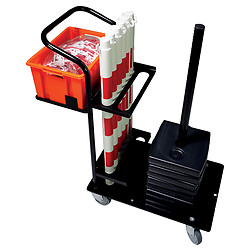 6 Poteaux PVC à lester 3kg + 1 bac 18 L orange Novabac + 25 m de chaîne R/B 6mm sur chariot 