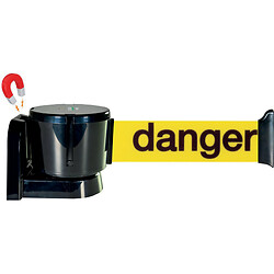 Sangle sur dérouleur mural magnétique, coloris jaune, marquage danger larg. 50mm long 12m 