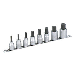 Jeu de 8 douilles tournevis monobloc 1/2" pour vis 6 pans sur rack de rangement