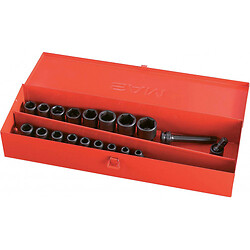 Coffret métal de douilles à chocs 1/2" en mm / 19 outils