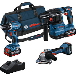 Kit 3 outils 18 V - Perceuse visseuse GSR 18V 45, meuleuse GWS 18V-8, perforateur GBH 18V22 - 3 batteries, chargeur, sac