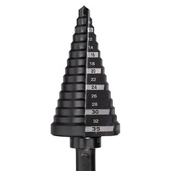 Foret étagé acier Ø 6 à 35 mm, Ø tige 10 mm, longueur totale 90 mm