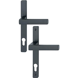 Béquille double sur plaque étroite entraxe 92/195 mm ligne Toulon clé I époxy noir mat porte 68/77