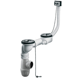 Vidage complet évier 2 cuves Ø60, à bouchons avec enjoliveur inox, serrage 0-55mm, avec TP, corps 100% PCR