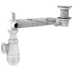 Vidage de lavabo réglable à tirette extra-plat, clapet inox, siphon déporté NF, prises, corps 100% PCR
