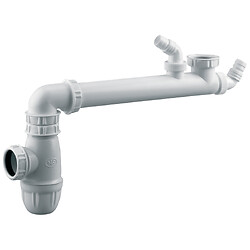 Tubulure gain d'espace évier 1 cuve, entraxe 130-295, siphon+prises, corps 100% PCR