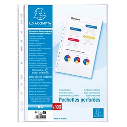 Pochette perforée polypropylène lisse 5/100e - A4 - Carton de 1000 - Cristal