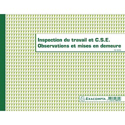 Registre de l'Inspection du travail et du CSE - Cahier piqûre 24 x 32 cm - 16 pages foliotées - Carton de 5