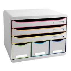 Module de classement Storebox - 6 tiroirs - Black Office - Blanc et arlequin