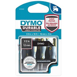Ruban D1 Durable pour DYMO® Label Manager haute résistance (décoloration/décollement) cassette 12mmx5,5m blanc sur noir