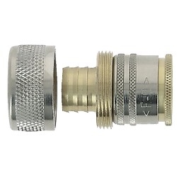 Raccord d'arrosage rapide sécurité laiton nickelé avec verouillage pour montage sur raccord rapide mâle pour tuyau de 15 mm